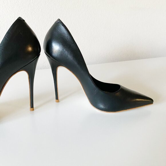 NEW Massimo Matteo Pointy Toe Black Pumps Heels Leather Women's Size 7M - Picture 2 of 11